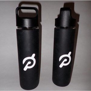 Pair of Glass‎ Peloton Black Water Bottles w/ Silicone Non-Slip Grip Set of 2